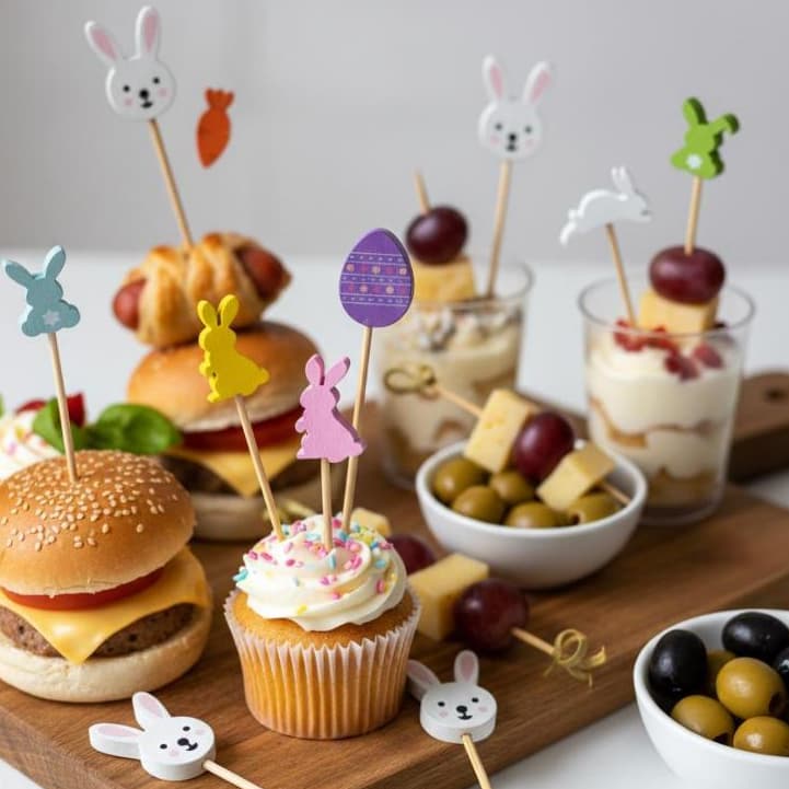 Palito de Bambu Petisco Páscoa Mesa Posta Decoração Pick Festa Temática Diversos com 20 unidades