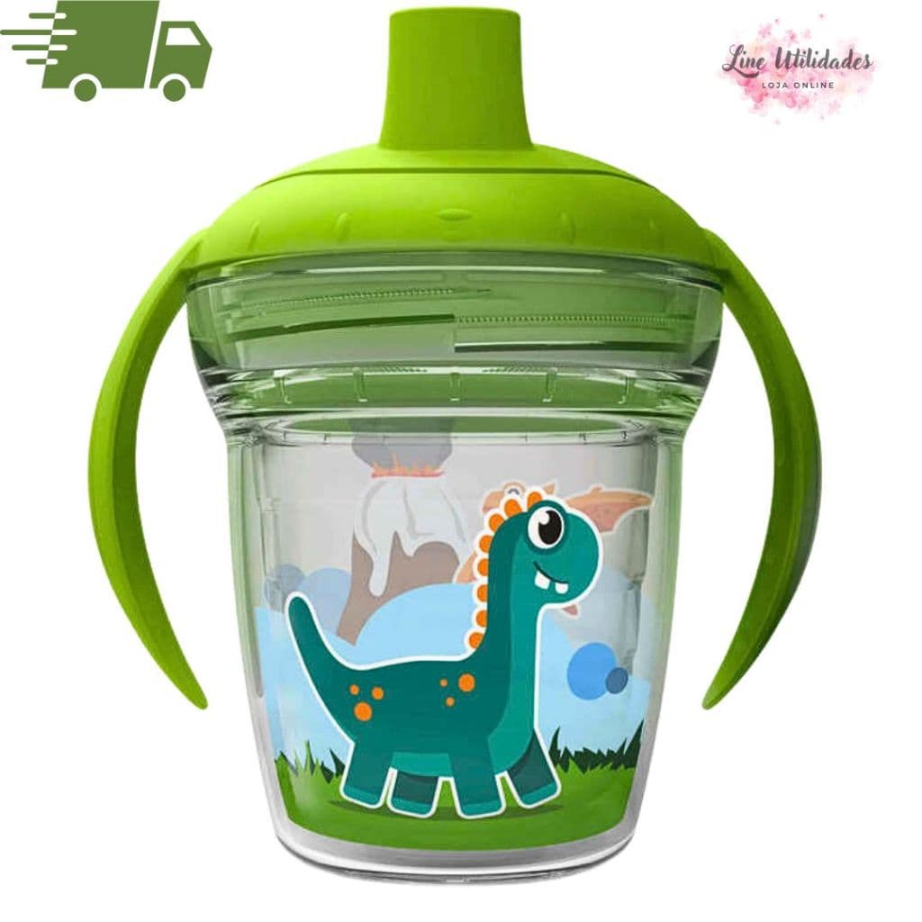 Copo Infantil de Transição 170ml com Alça – Plástico Resistente, Seguro e Cores Sortidas DINOSSAUROS