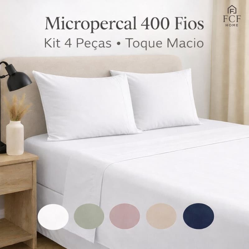 Kit Jogo De Lençol 03 e 04 Peças 400 Fios  Micropercal Premium Ponto Palito Toque Macio