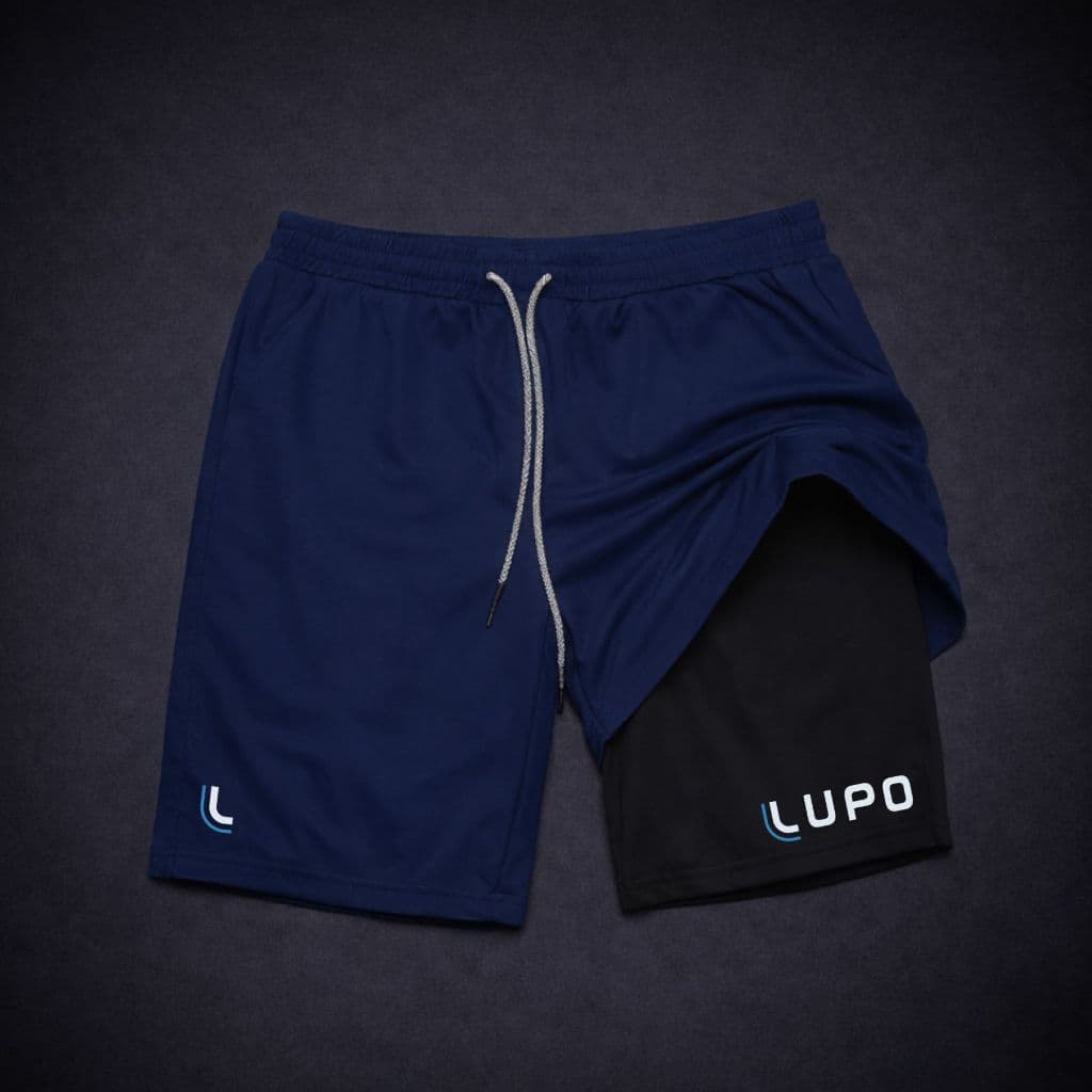 Shorts Masculino LUP0 2 em 1 -DRY Fit com Bolso e Compressão, Ideal para Academia, Corrida, Treino
