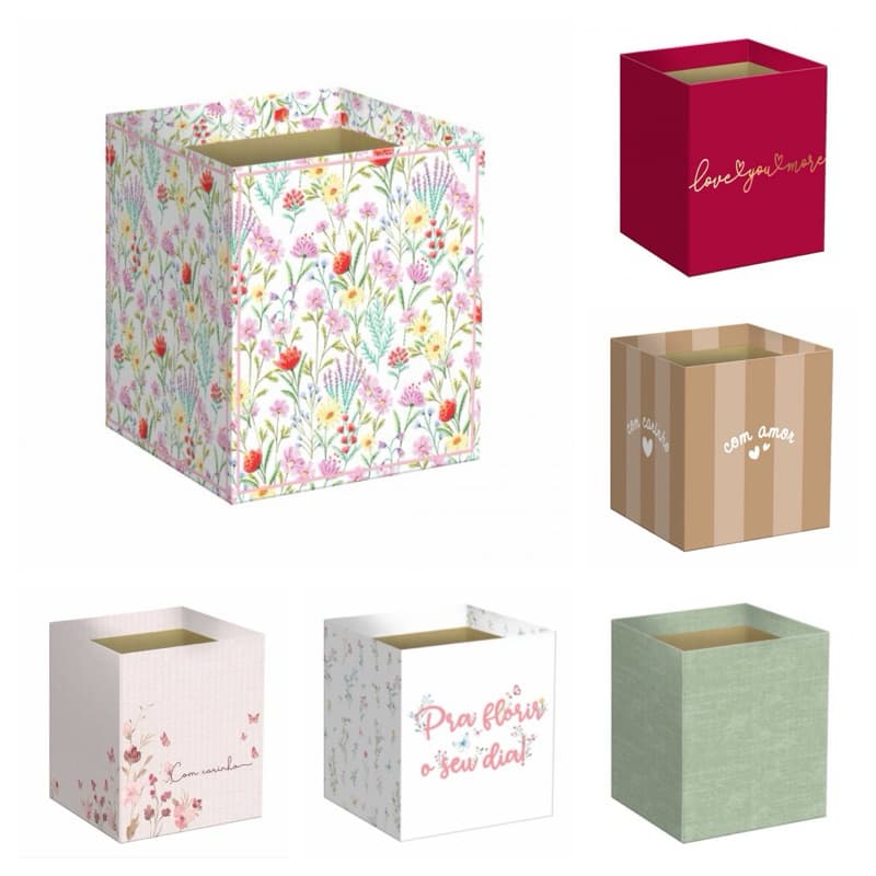 Cachepot Quadrado Pote 15 Decorado/Estampado Para Flores e Presentes  5 unidades