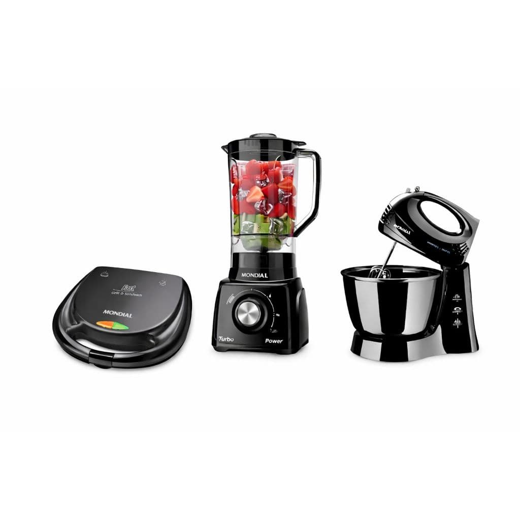 Kit Cozinha Mondial Saunduicheira grill Batedeira e Liquificador WRS-336 127V