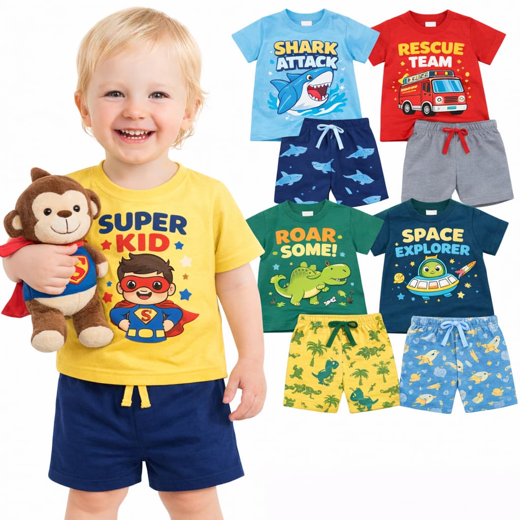 Kit 4 Peças De Roupa Infantil Menino Verão Kit 2 ou 1 Conjunto de Verão Menino Moda Praia Entrega Rapida Pronta Entrega