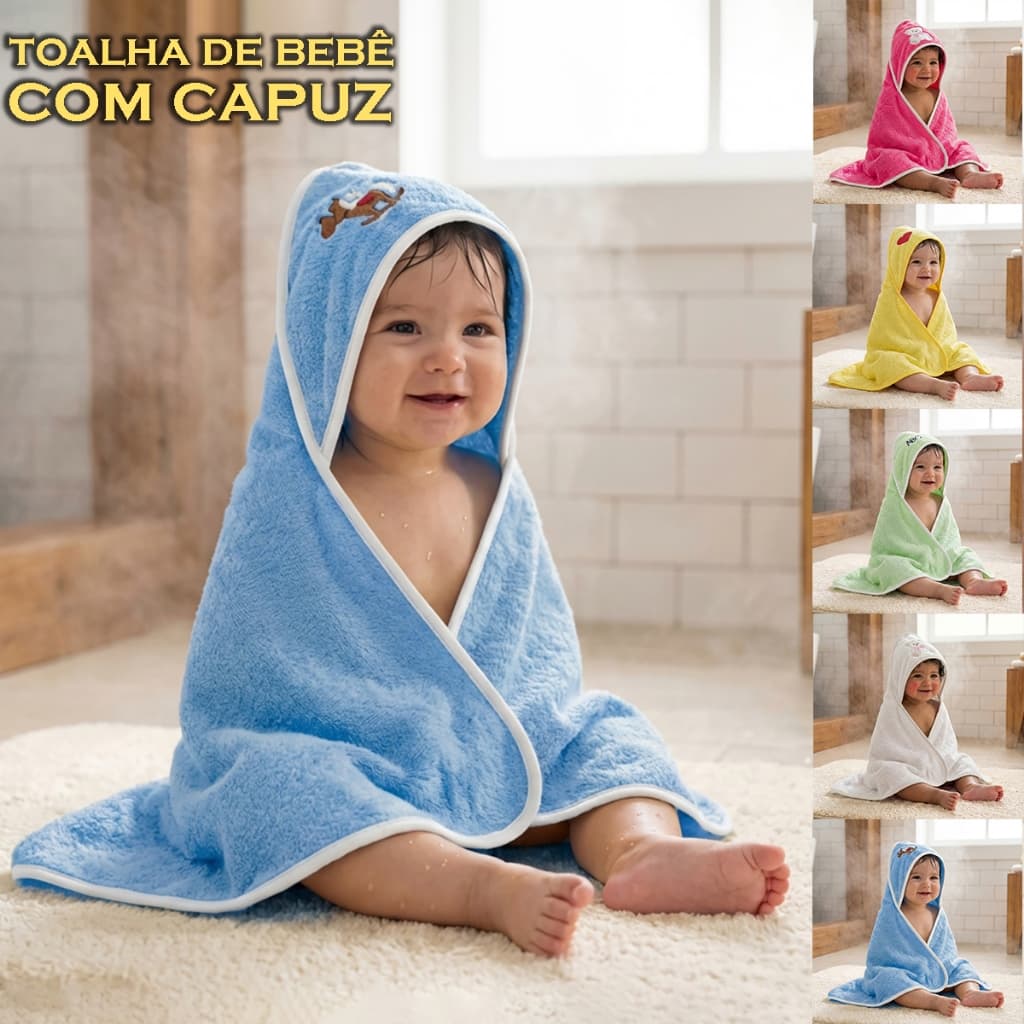 Toalha De Banho Infantil para Bebê Felpuda Com Capuz Excelente Absorção