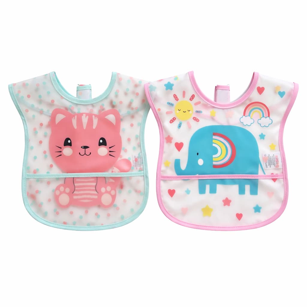 KIT 02 Babadores Buba com Bolso Cata Migalhas  Impermeável Ajustável Menino Menina Bebê