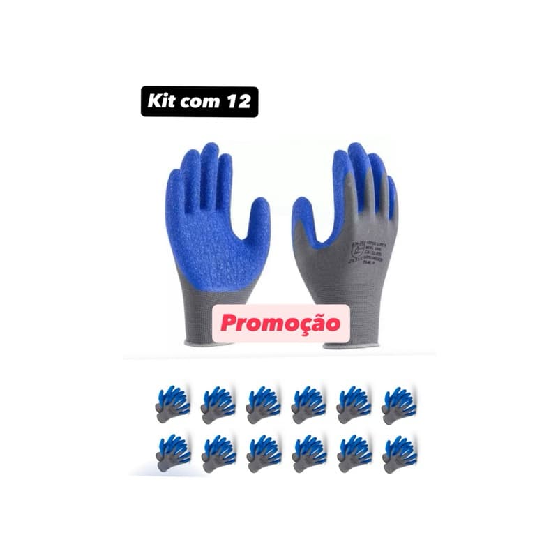 Kit 12 Pares de Luvas de Proteção EPI, Resistentes à Corte e Abrasão/ Mecânica/ Const.Civil/ Jardinagem