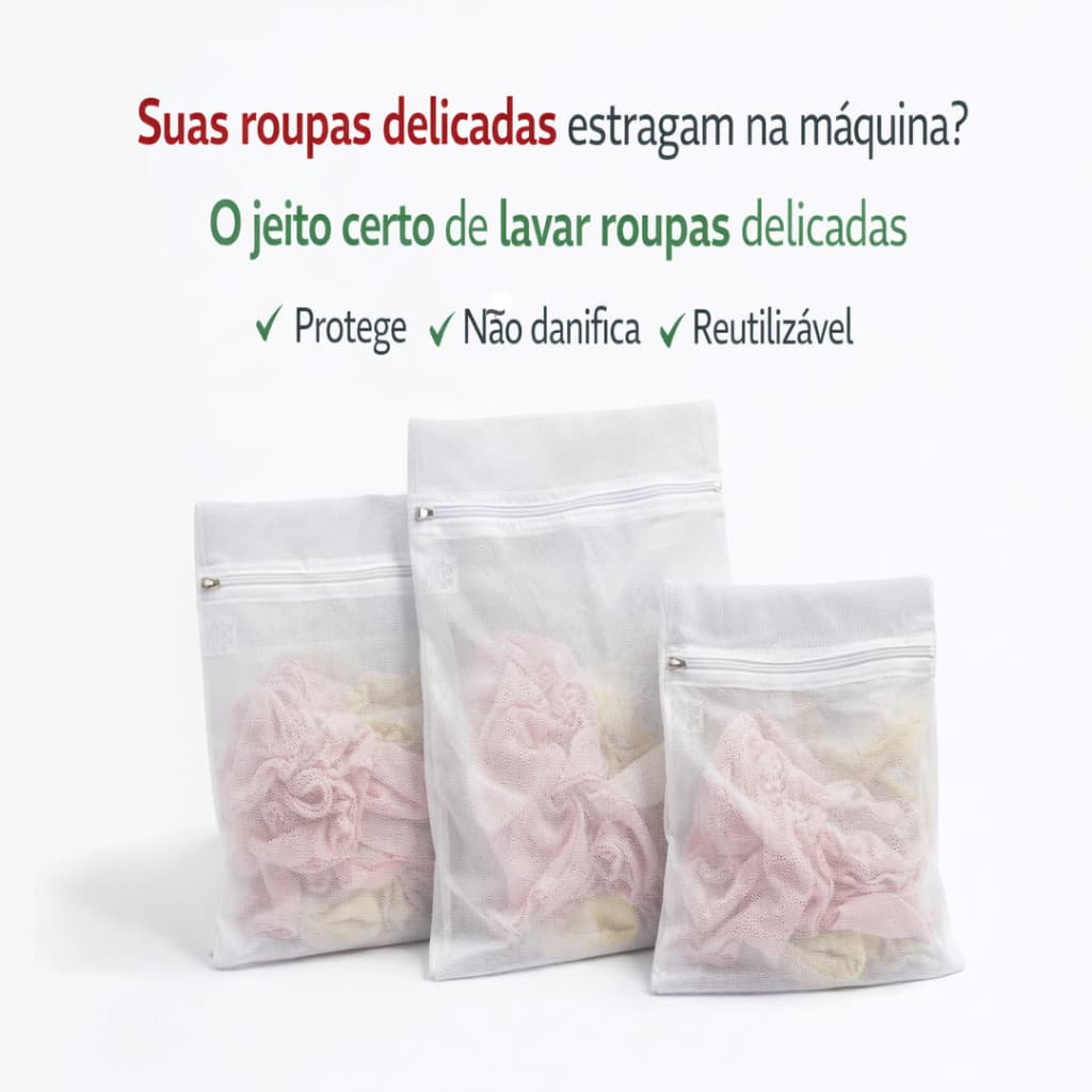 Kit 3 Sacos para Lavar Roupas Delicadas P M G Proteção na Máquina
