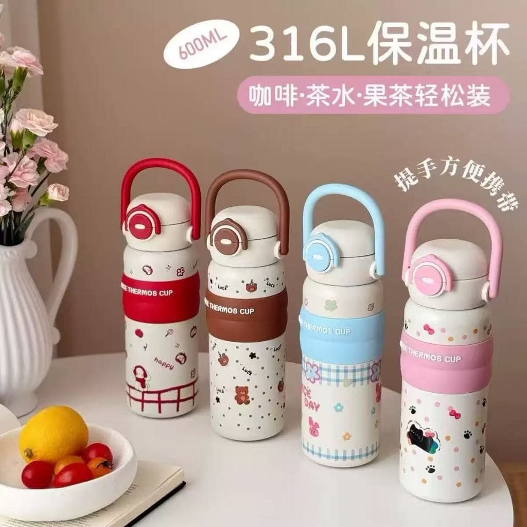 Garrafa térmica de aço inoxidável própria para alimentos, com capacidade de 600ml, à prova de vazamentos e com alça--16