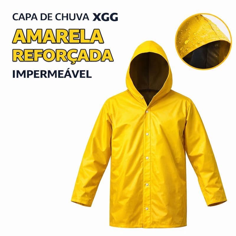 Capa De Chuva XGG Amarela Reforçada Forrada Com Capuz Impermeável Obras
