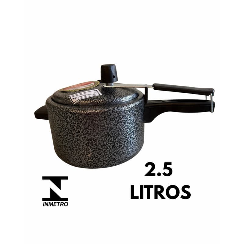 Panela de Pressão Pequena 2,5 Litros Preta em Alumínio Craqueado com Certificado INMETRO