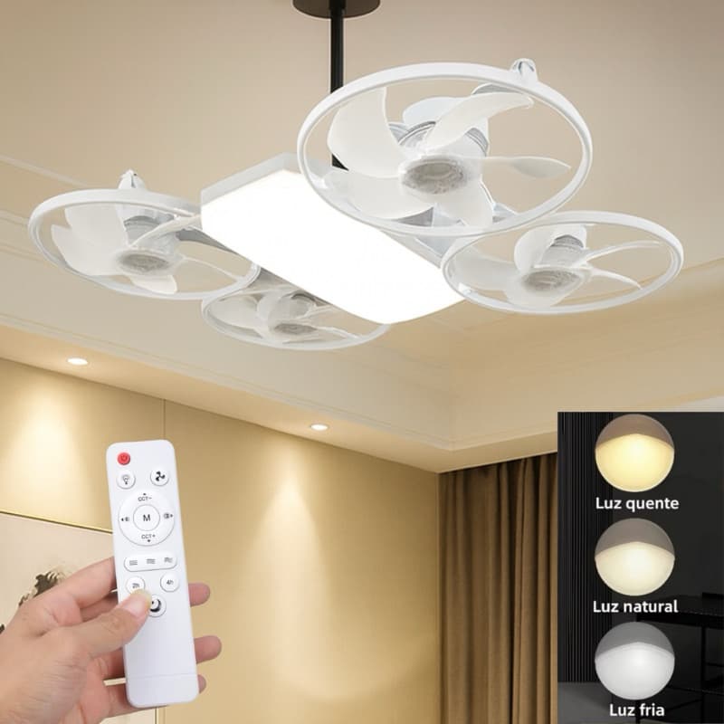 Ventilador de Teto Dobrável 2 em 1 com Luminária LED Ajustável Design Drone Bivolt 60W Silencioso