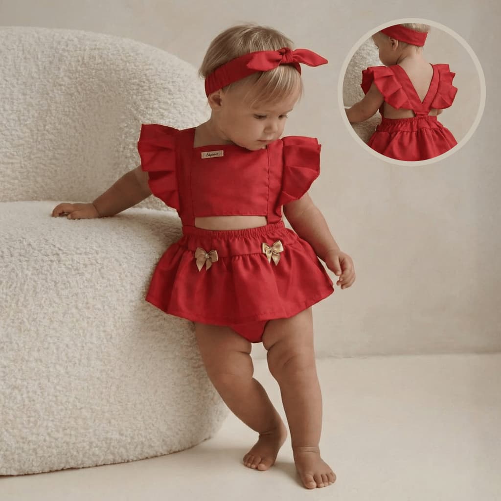 Romper Bebê Menina com Faixa – Look Festa para Ensaio, Mesversário e Datas Especiais | Tecido Leve