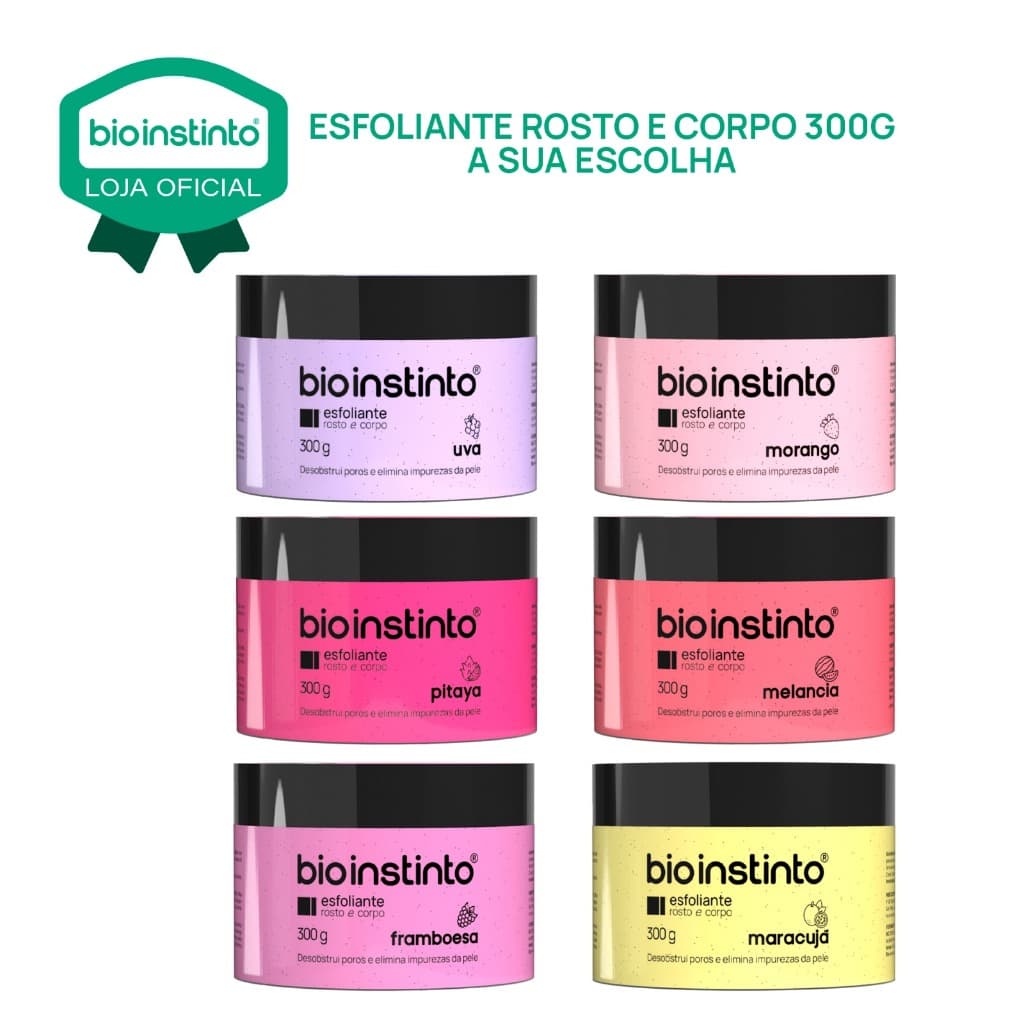 Esfoliantes Corporal e Facial Bio Instinto 300g cada Colageno Antioxidante Beleza da Pele
