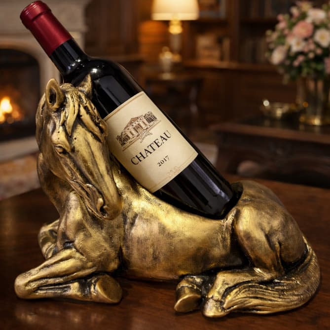 Suporte gesso Porta Garrafa de Vinho Cavalo Decorativo Dourado Premium