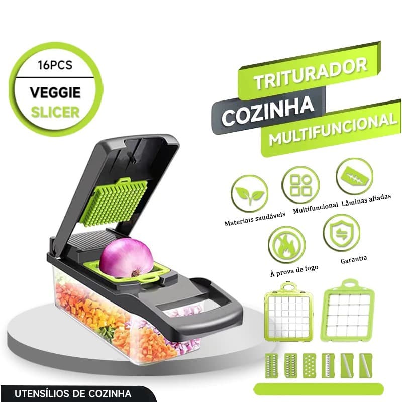 Fatiador de Legumes Multifuncional 16 em 1/6 em 1 Profissional em Aço Inoxidável para Vegetais Frutas e Alimentos
