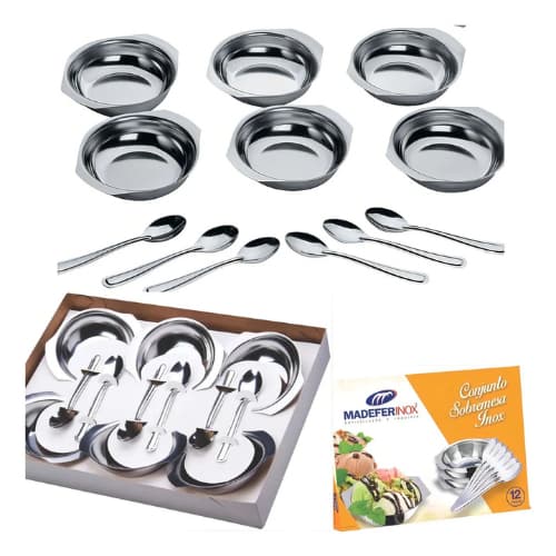 Conjunto Sobremesa Kit 12 Peças Em Inox Jogo Potes e Colherinhas