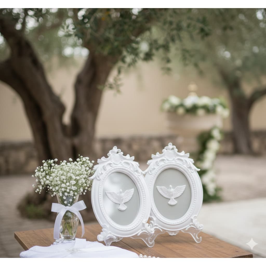 Kit com 10 Lembrancinhas D123 Dourado Branco Batizado Nascimento Festa Divino Espirito Santo Espelho