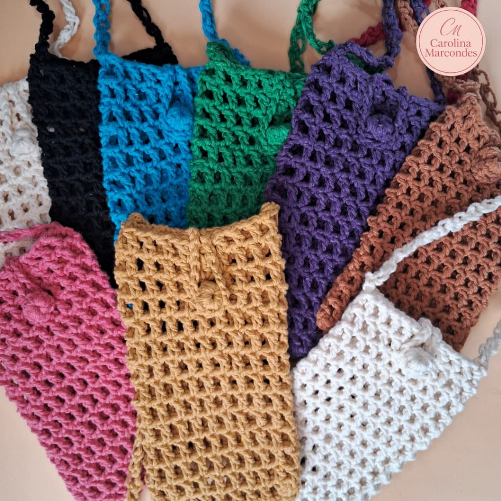 Bolsa Porta Celular Crochê Transversal com Alça – Leve, Prático e Estiloso para o Dia a Dia | CM