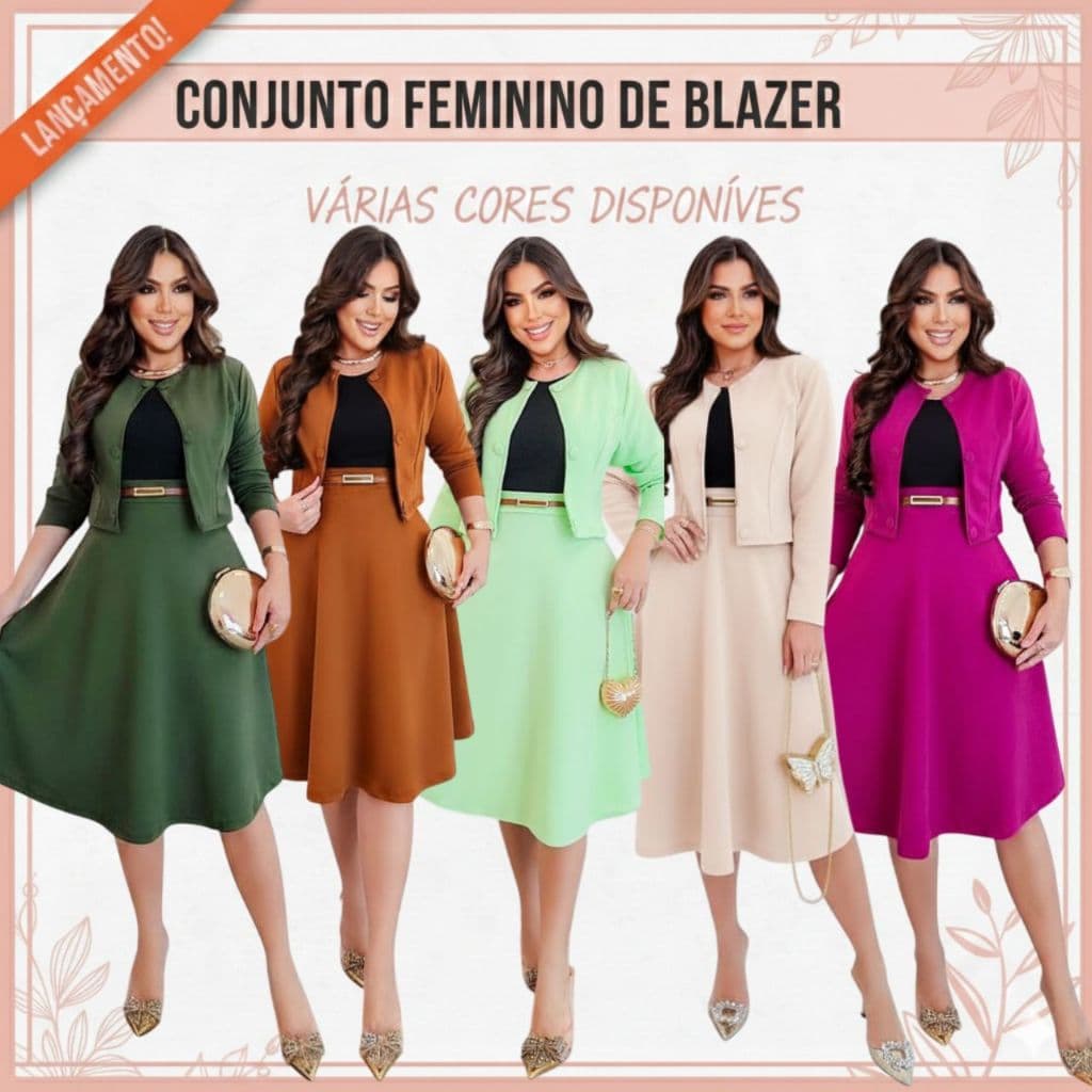 CONJUNTO FEMININO: BLAZER , SAIA MIDI, CAMISETA C/ CINTO; MODA EVANGÉLICA, CONGRESSO CULTO PLUS SIZE