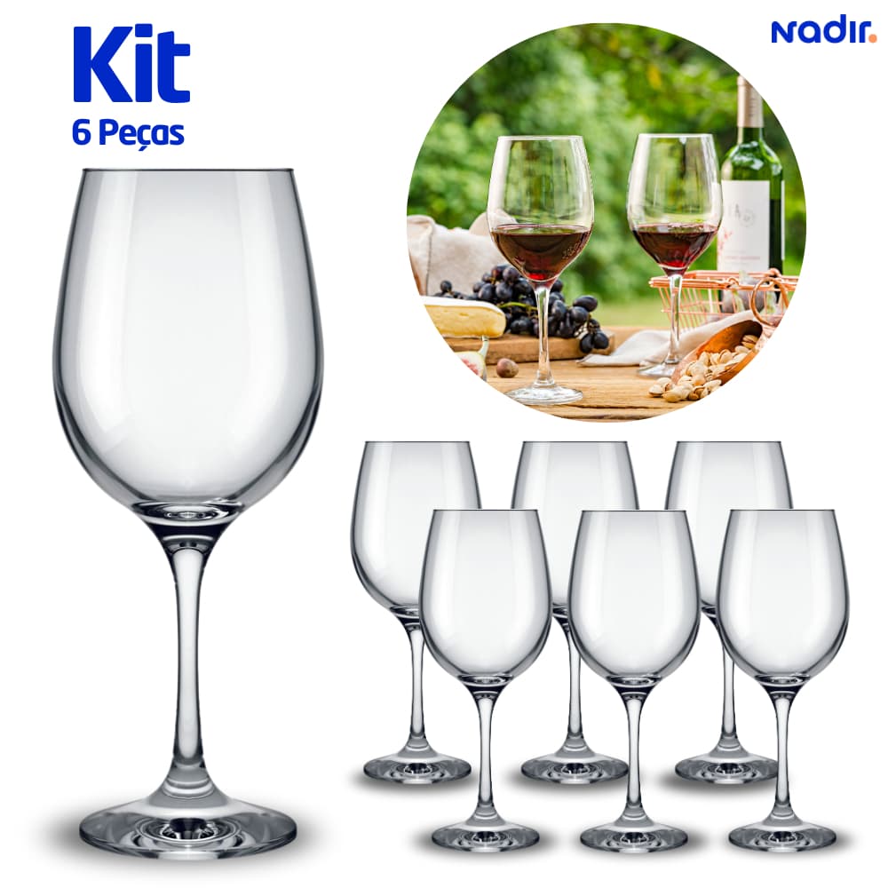 Jogo de Taça Vinho Água Barone 490 ml Nadir Kit 6 Unidades