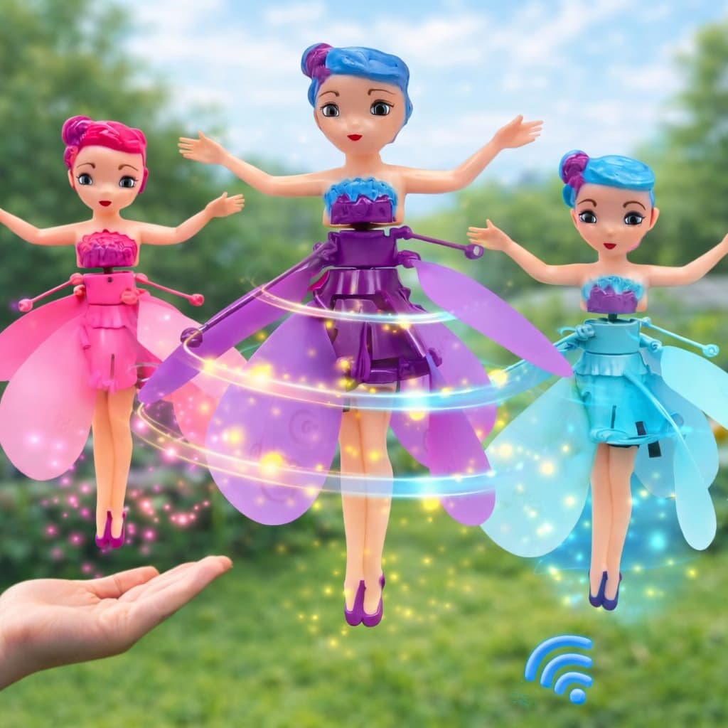 Boneca Fada Voadora com Sensor de Mão e luz de led - Brinquedo Drone Fadinha Mágica