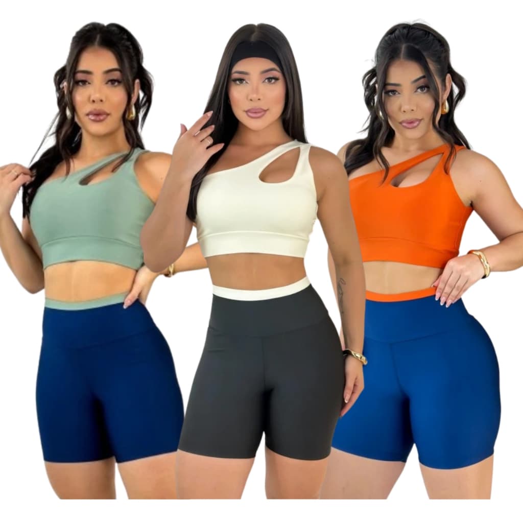 Conjunto Top com Short Feminino de Academia Fitness Treinar Zero Transparencia bojo removível