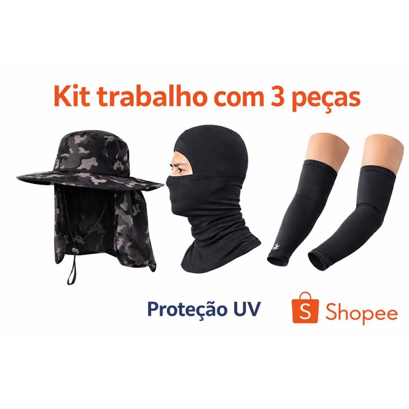 Kit Trabalho 3 Peças ( Chapéu Saia, Touca Balaclava, Manguito de Braço UV )