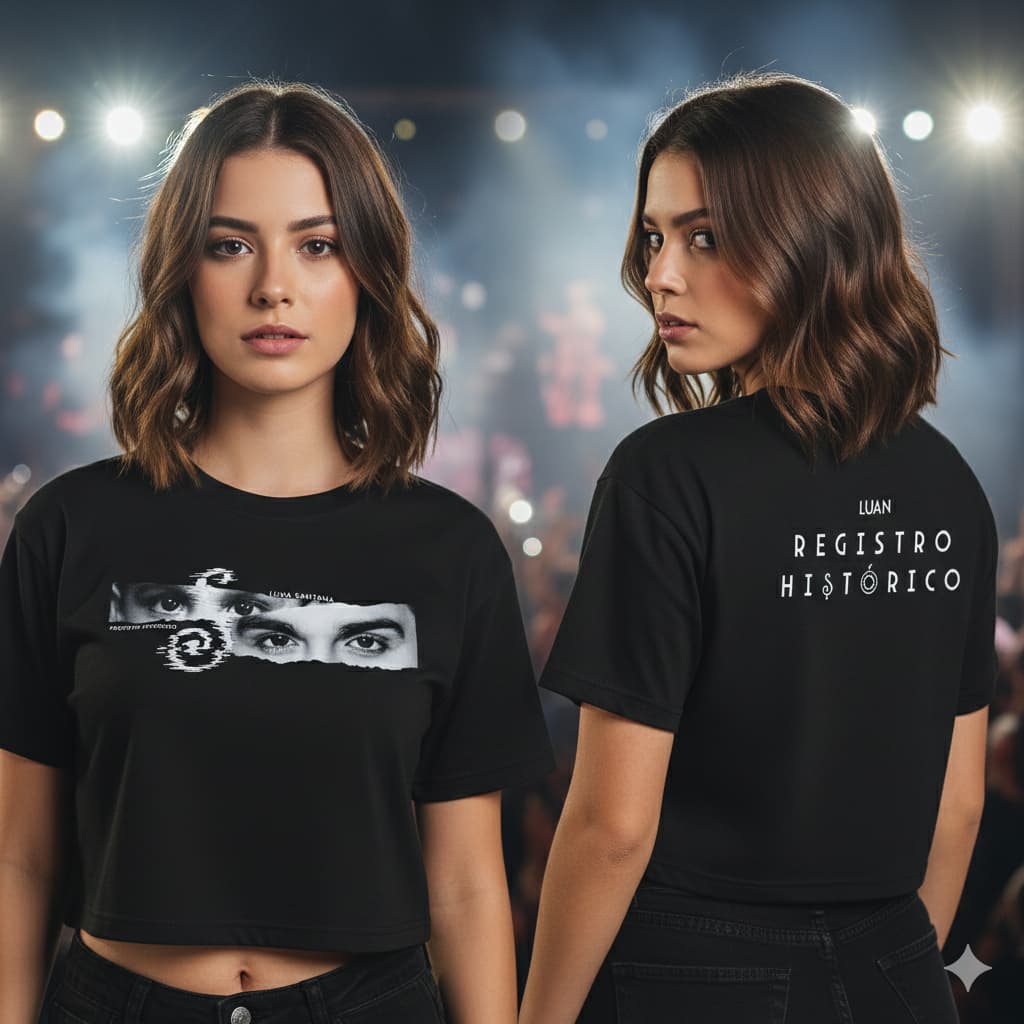 Cropped Luan Santana 100% Algodão Premium  Estampa Registro Histórico Show Sertanejo