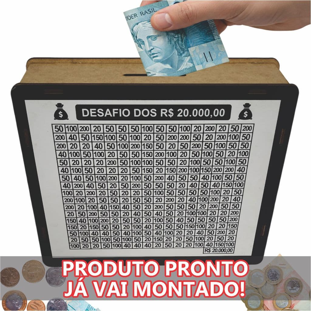 Cofre Cofrinho Desafio 20 mil Caixa de Dinheiro MDF / Método Japonês / Poupança / Depósitos Contador Pedagógico Presente