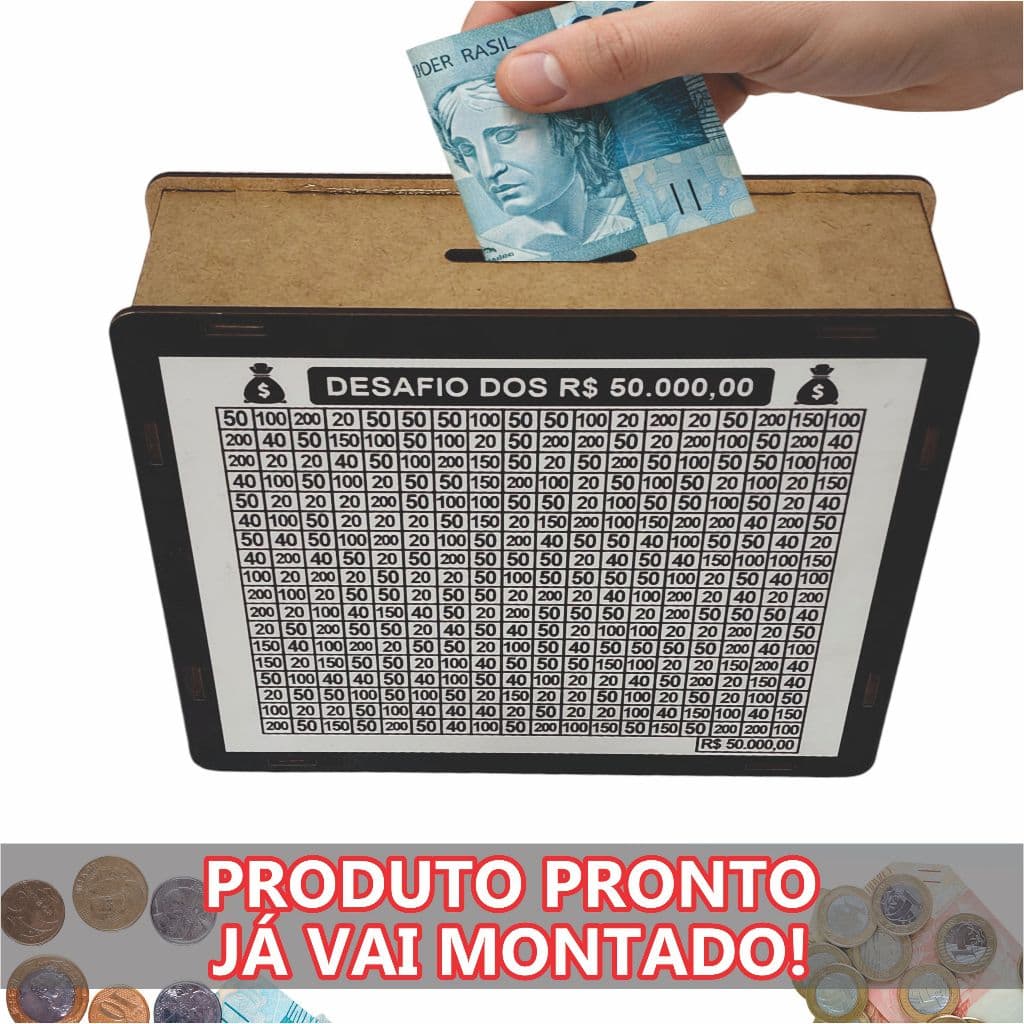 Cofre Cofrinho Desafio 50 mil Caixa de Dinheiro MDF / Método Japonês / Poupança / Depósitos Contador Pedagógico Presente