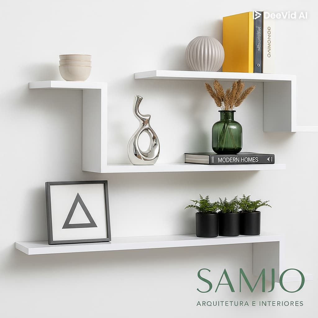 Kit de Prateleiras Z, de Parede MDF Branco Quarto, Sala e Banheiro