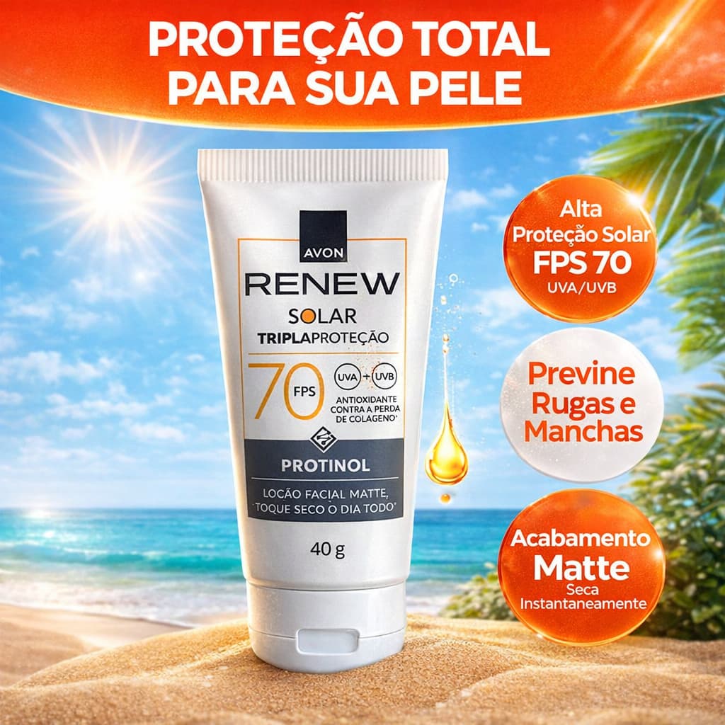 Protetor Solar Avon FPS 70 Renew Protinol Protege 3 vezes mais - 40g
