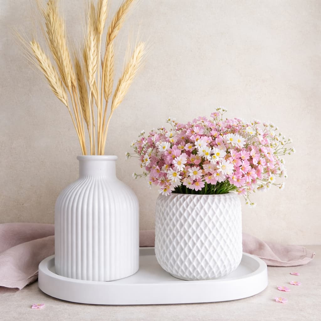 Kit Decorativo Vasos Com Bandeja De Gesso Vasinhos Decoração Ambiente