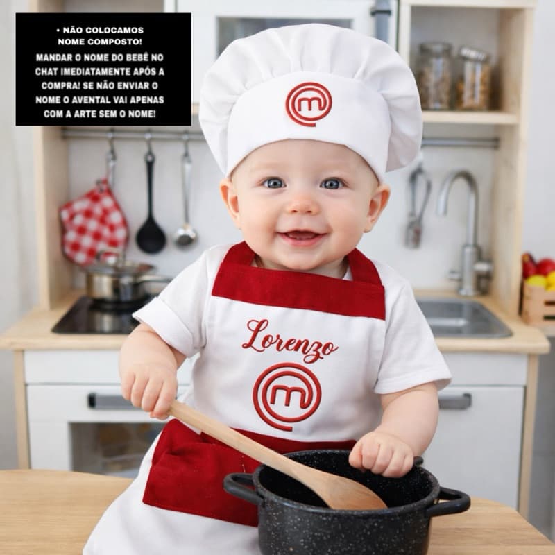 Fantasia Infantil com   avental personalizado e Touca símbolo - Mesversário