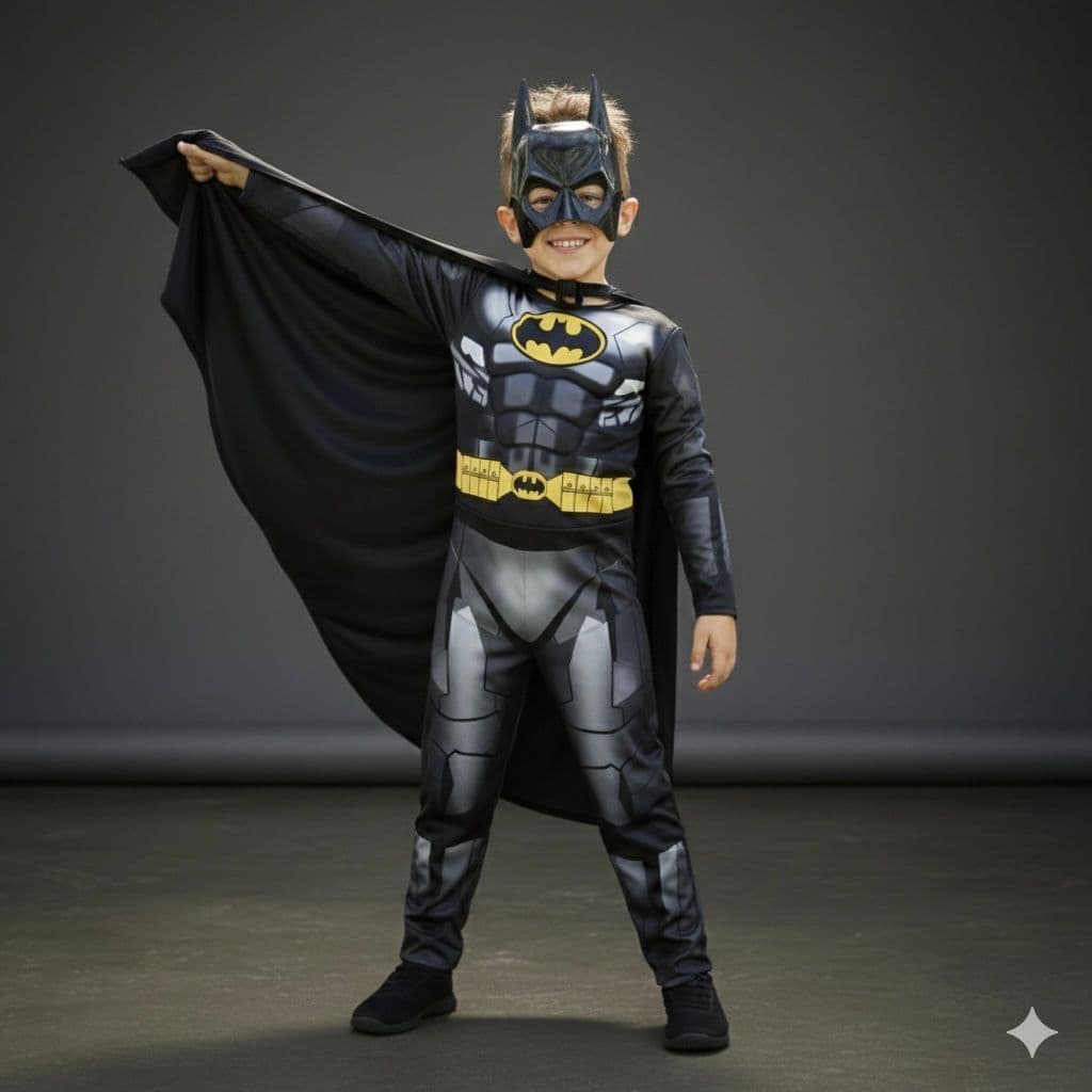 Fantasia Infantil Menino Batman Longa Com Enchimento Capa E Máscara  De Plástico Herói