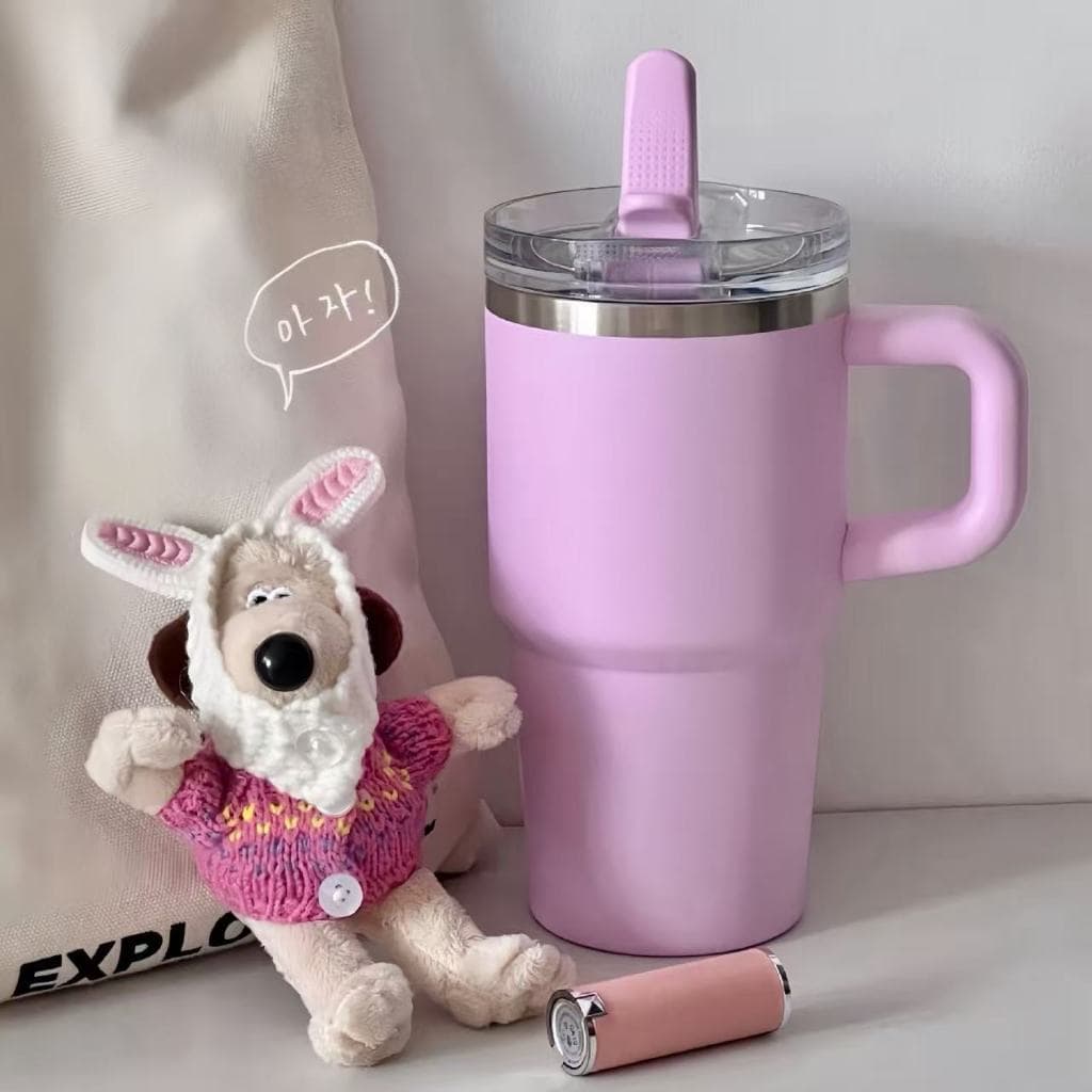 Copo Garrafa Térmico Portátil 600ml Com Canudo Chupeta Alça e Tampa Para Crianças Escola Trabalho