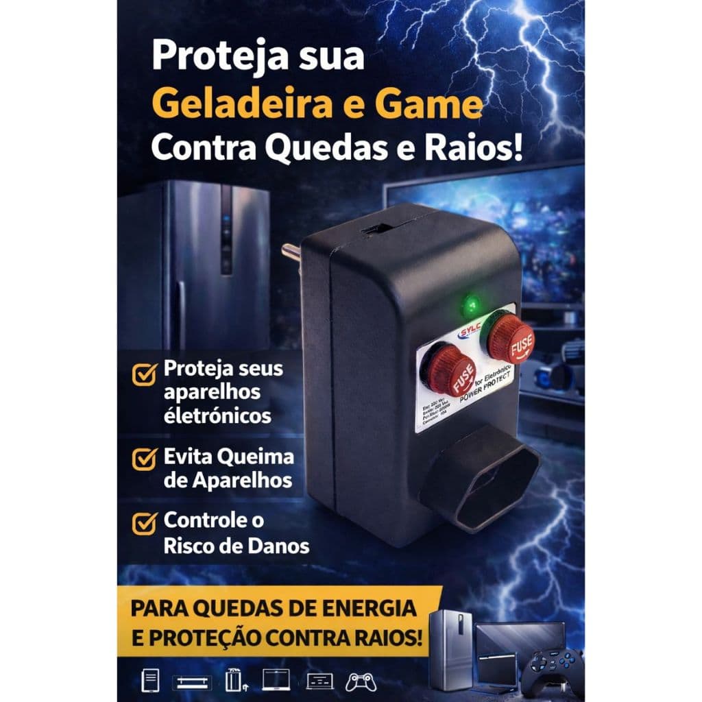 Protetor Contra Quedas de Energia – Geladeira, TV e Game Seguros