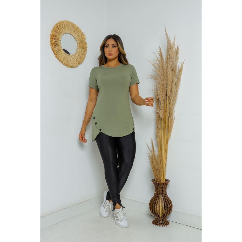 Blusa vesti legging feminina viscolycra lisa Tapa bumbum com detalhe de botões verão 2026