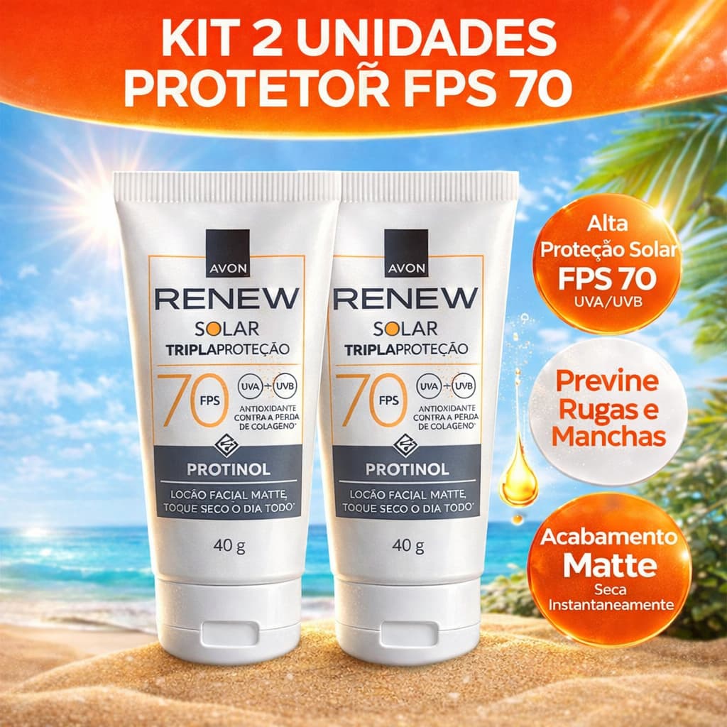 Kit 2 Protetor Solar Avon FPS 70 Renew Protinol Tripla Proteção 40G