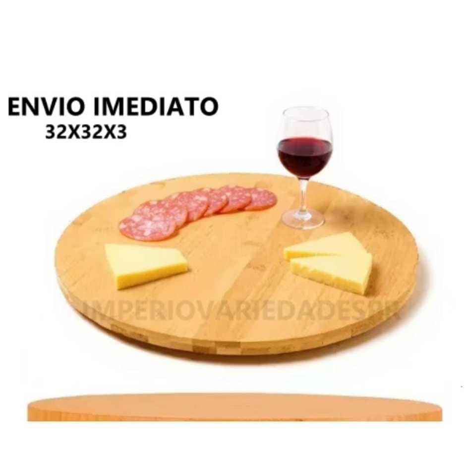 Tábua de Bambu Premium 32cm – Centro de Mesa com Base Giratória, Petisqueira  – Luxo na Mesa