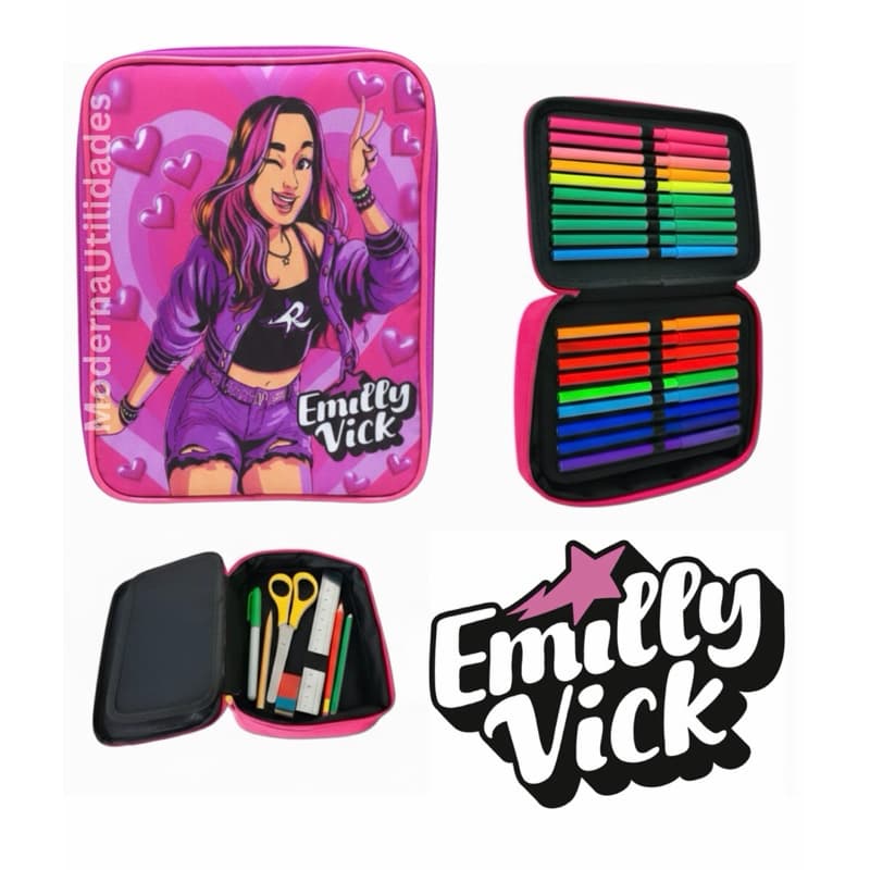 Estojo Box Grande Emilly Vick Organizador de Lápis Caneta Escolar Infantil