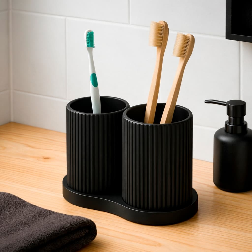 Kit Porta Escovas de Dente Duplo com Design Moderno e Elegante para Banheiro Organizado