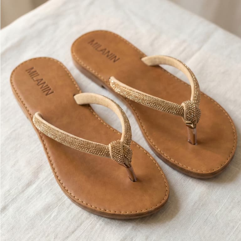 Sandália Rasteirinha Feminina Strass Rosé Brilhante - Conforto para Festas/Dia a Dia