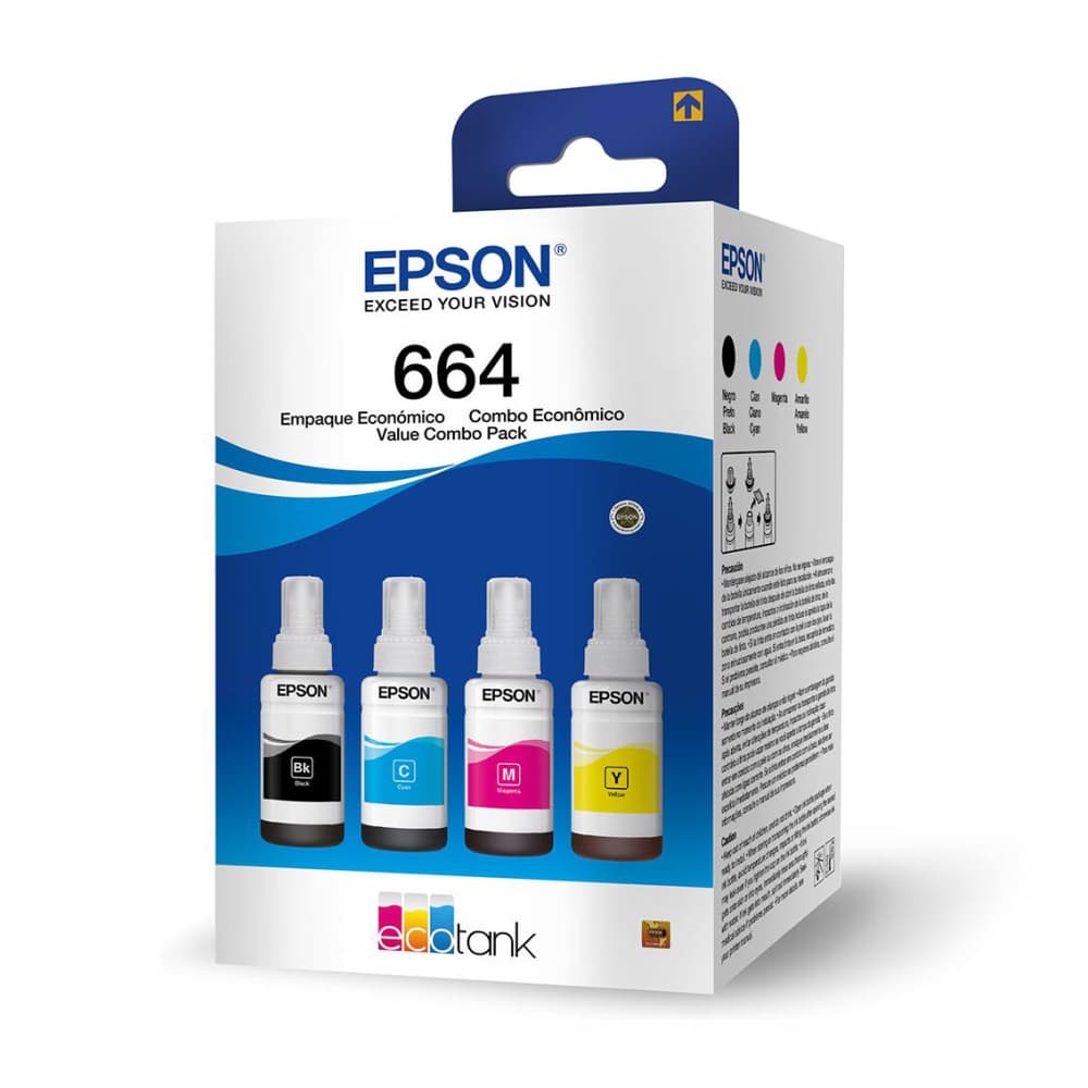 Tinta T664 Kit Combo 4 Refil Tintas T664 Para Impressoras L395 L365 L220 L455 L380 L375