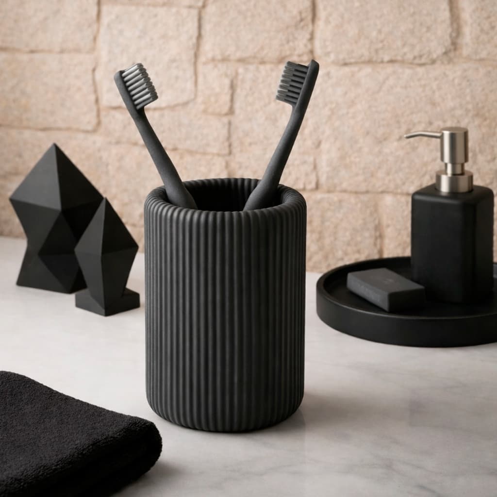 Porta Escova de Dente Canelado Decorativo para Bancada do Banheiro Moderno