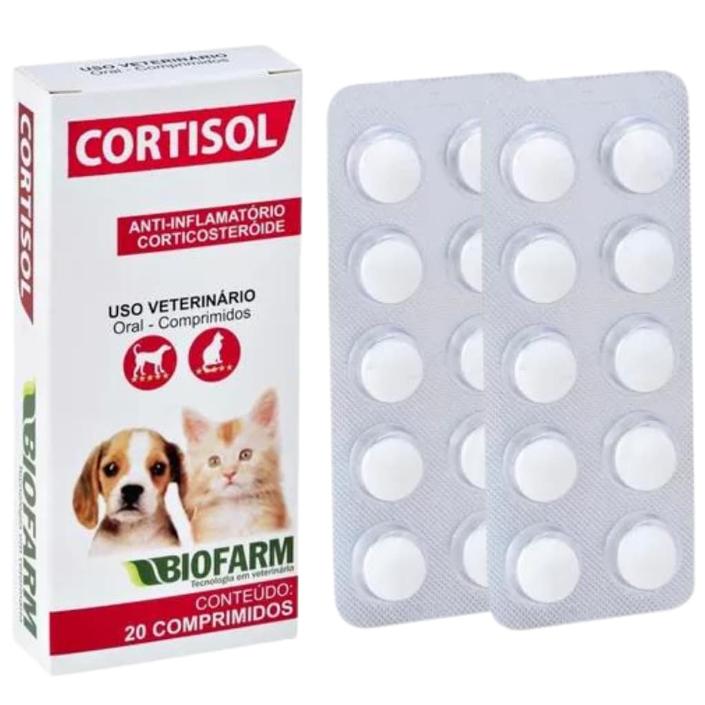 Prednisolona 10mg - Cortisol 20 Comprimidos - Contra dermatite, alergias e coceira em cães e gatos