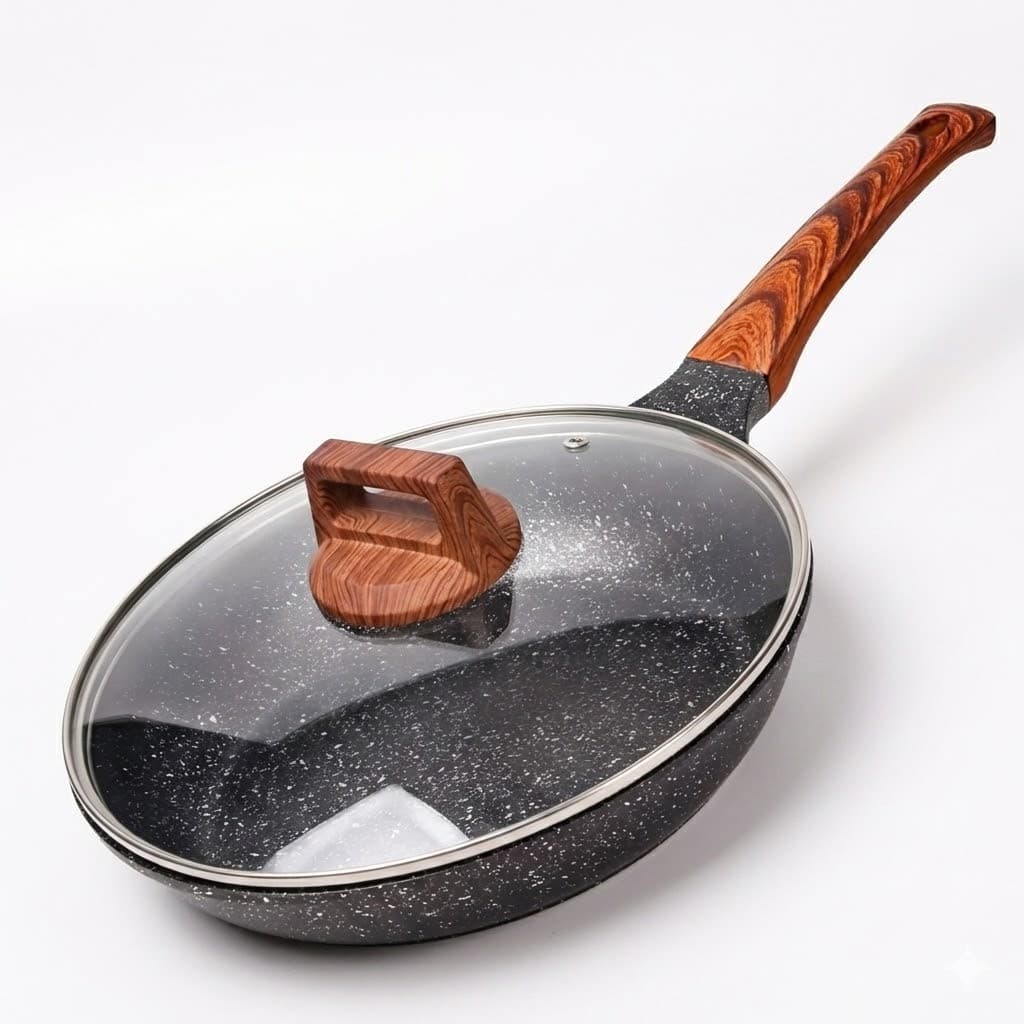 Frigideira Cerâmica Antiaderente Premium 28cm Indução e Gás com Tampa de Vidro Cozinha Sem Grudar