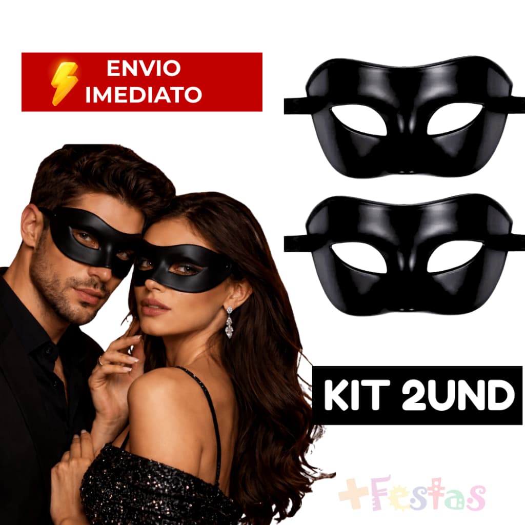 Kit 2/4 Máscara Veneziana Preta Lisa 50 Tons Fantasia Baile Casal Mascara