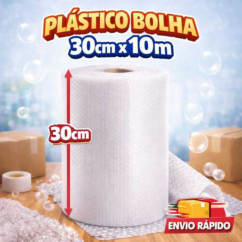 Plástico Bolha 30cm x 10m Resistente Ideal para E-commerce e Mudanças  Envio Imediato