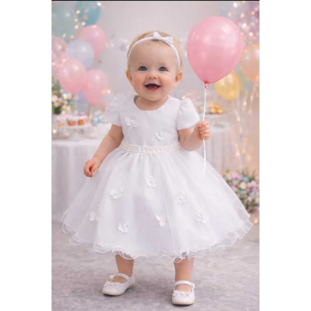 vestido infantil batizado daminha festa saia rodada manga princesa